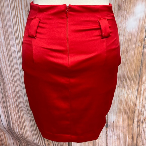 Express High Waist Red Satin Pencil Skirt - Picture 4 of 7